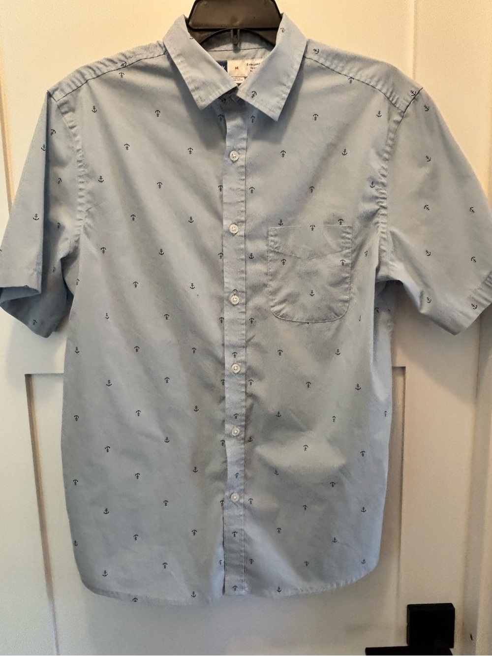 Old Navy Light Blue Short-Sleeve Button-Down Shirt with Anchor Motif